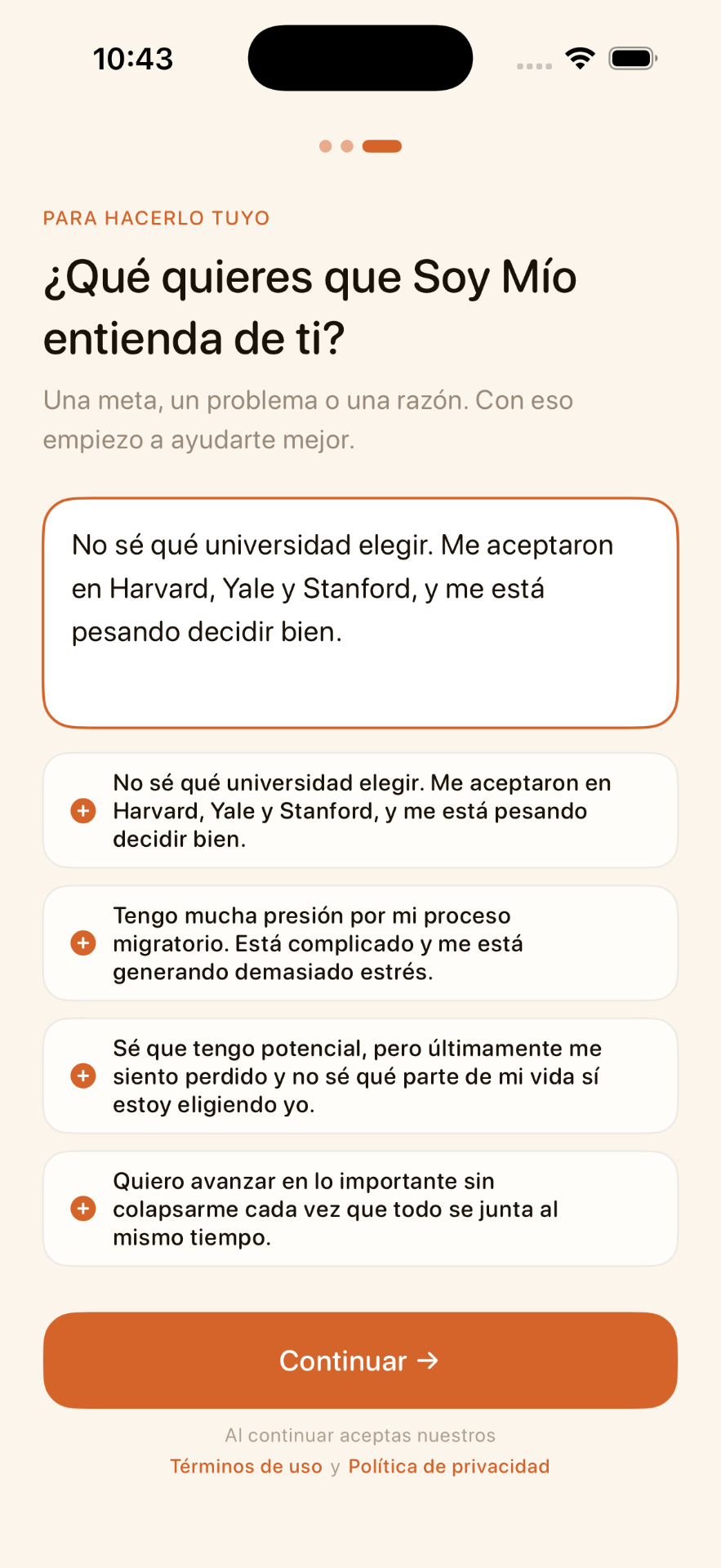 Soy Mío te pregunta qué quieres organizar para empezar