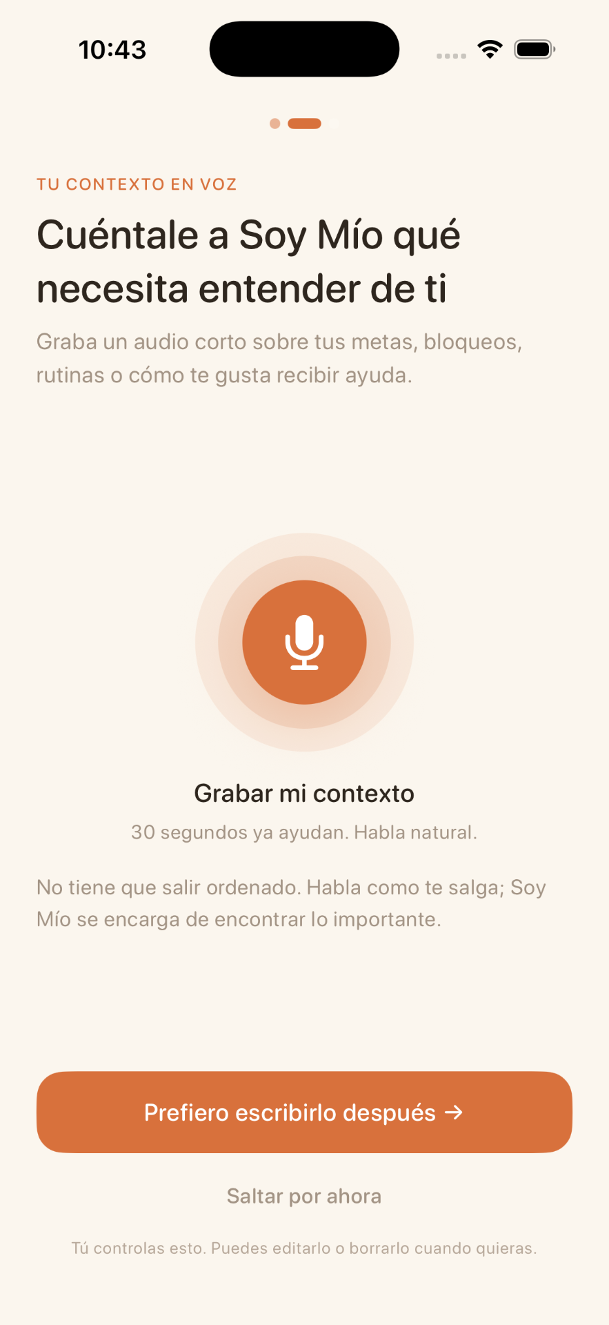 Dictado por voz en Soy Mío